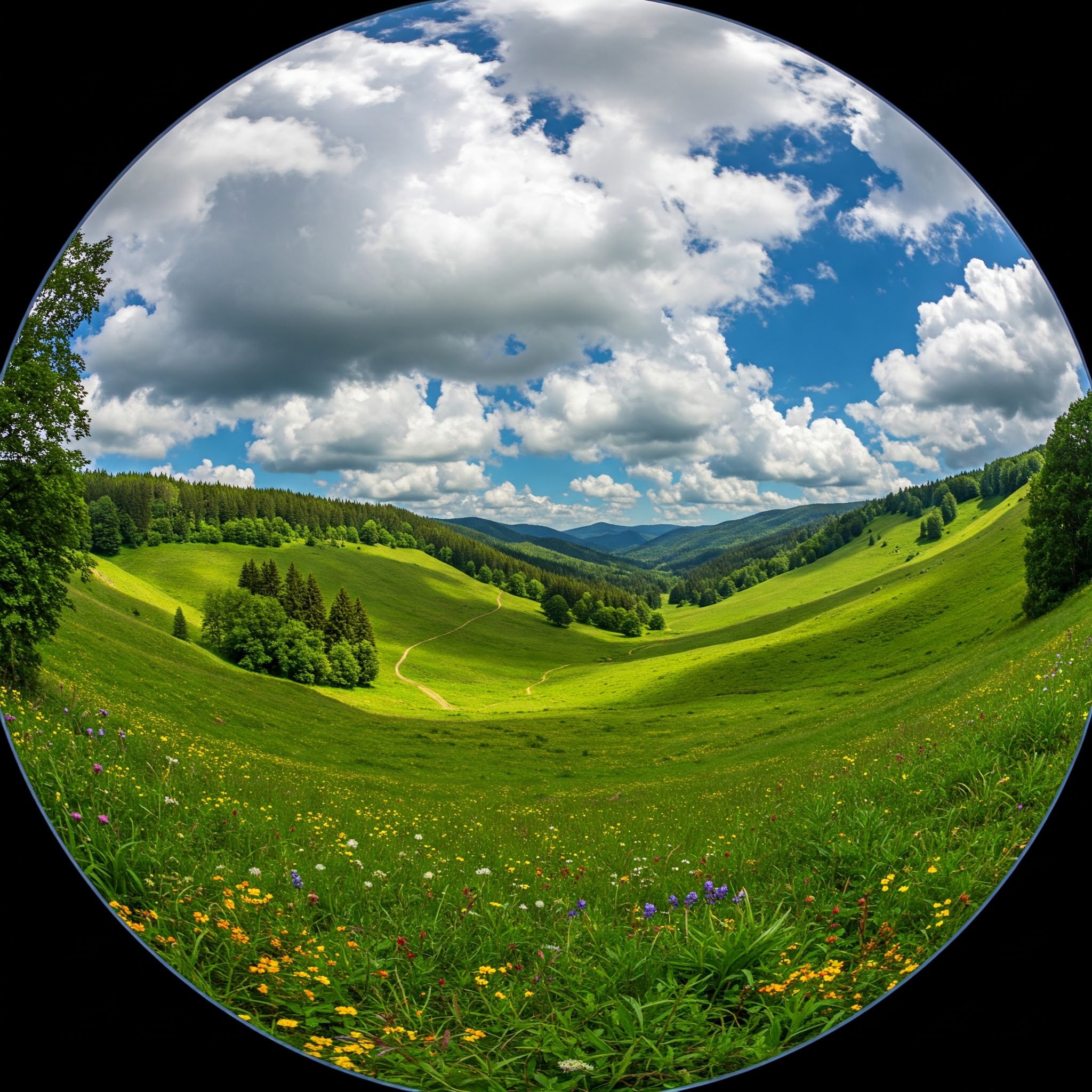 Imagen circular en un paisaje