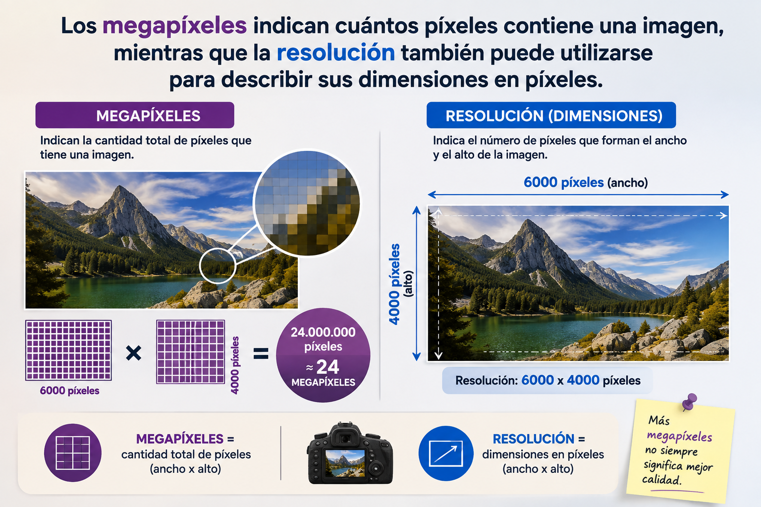Los megapíxeles indican cuántos píxeles contiene una imagen