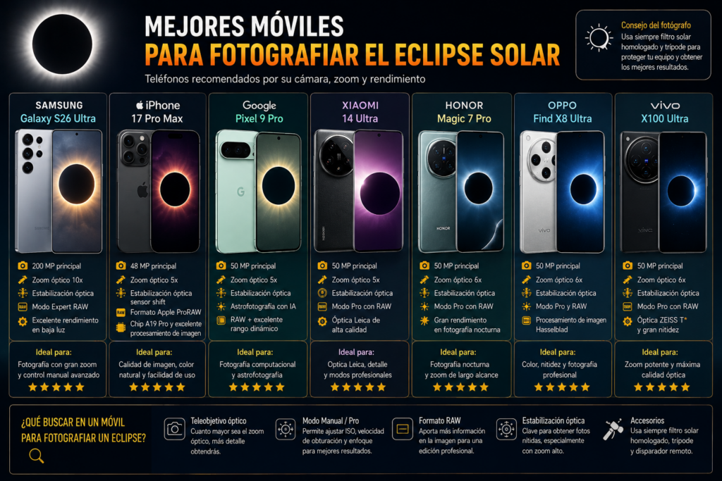 Moviles recomendados para fotografiar eclipse solar
