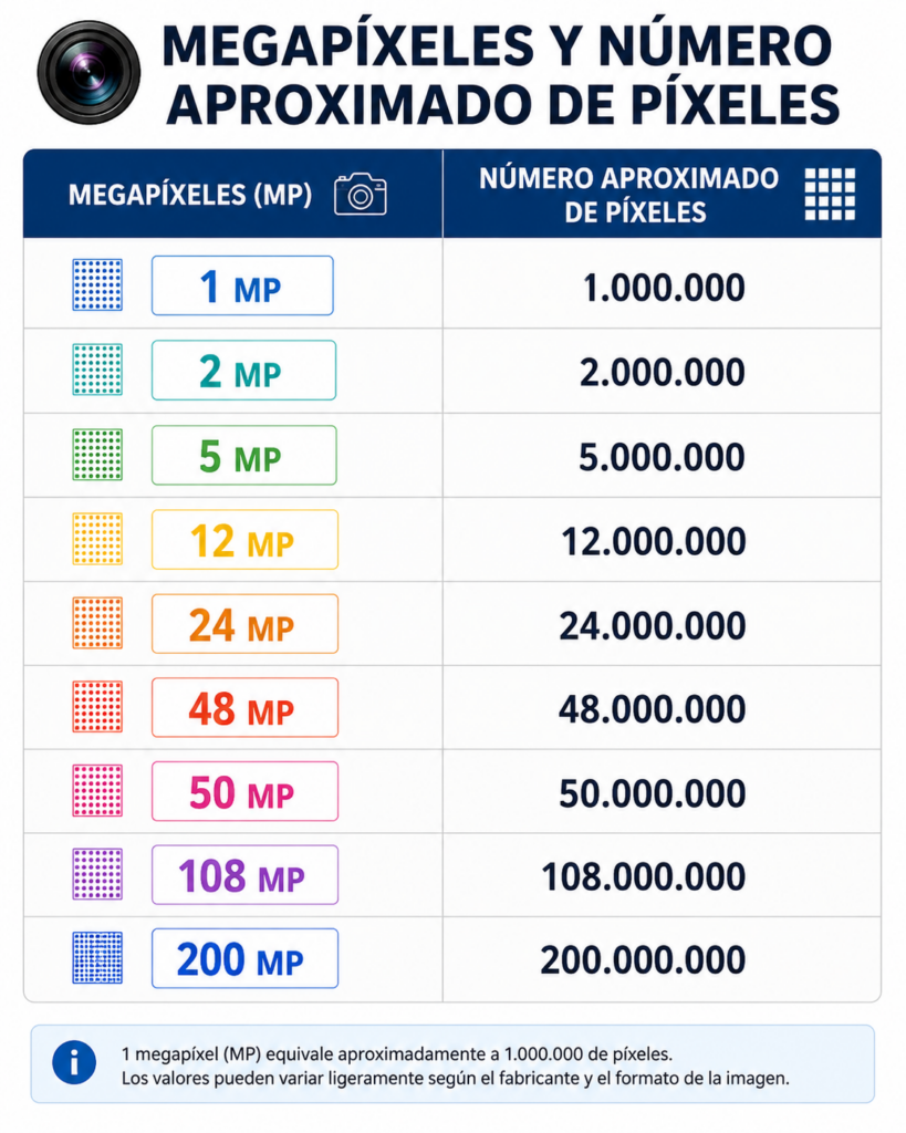 Tabla de pixel y megapixel
