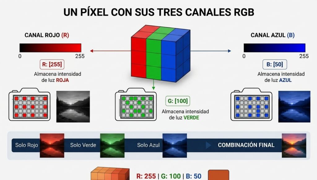 Un pixel con sus tres canales RGB