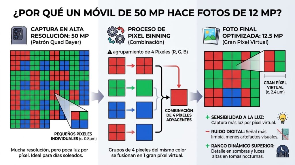 movil 50 MP vs 12 MP pixel binning