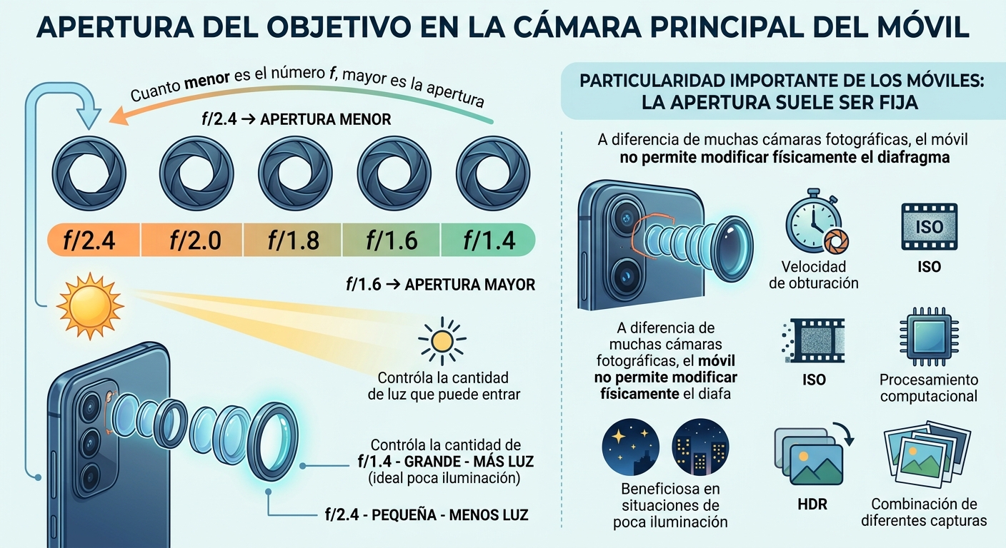 Apertura del objetivo en la cámara principal del móvil