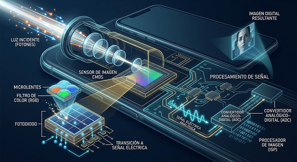 La luz que llega al sensor se transforma en una señal eléctrica
